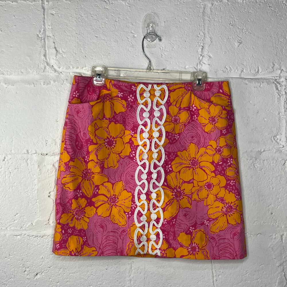 Lilly Pulitzer Ten Ton Elephant Lace‎ Mini Skirt Women Pink Orange Size 8